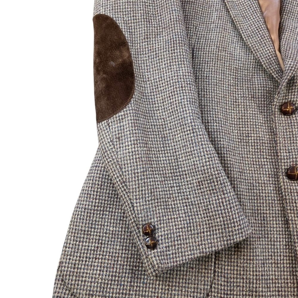 Tweed Blazer Men 42L Wool Linen Elbow Patch Sport Coat Vintage 80s 90s - Picture 4 of 11